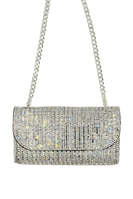 Bag For Luxury Lovers MALIA DIAMANTE CRYSTAL CHAIN SHOULDER BAG IN SILVER