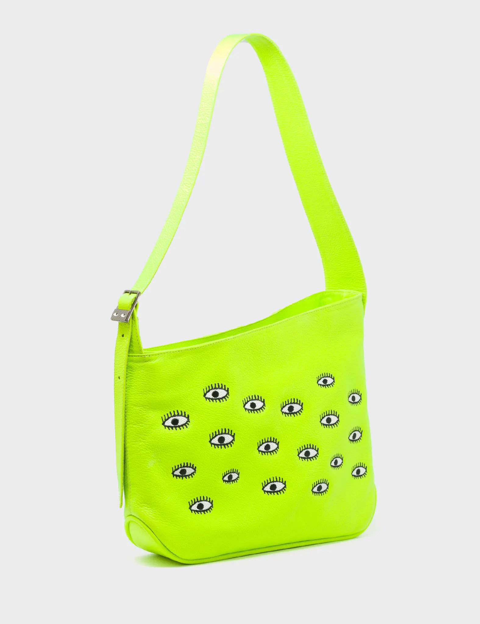 Lightweight And Affordable Bags Bruno Hobo Shoulder Bag Neon Yellow Leather - All Over Eyes Embroidery