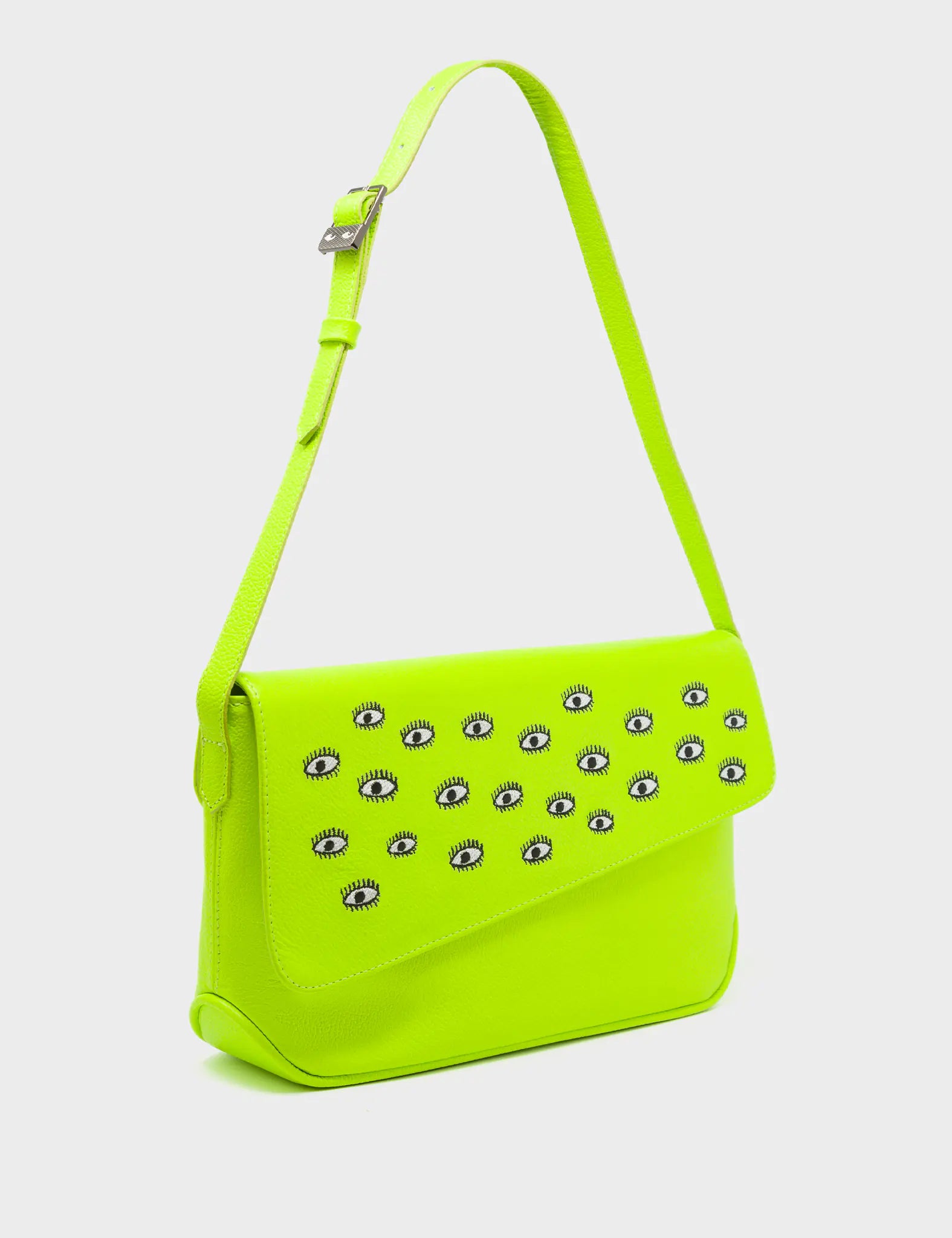 Bold And Flash-Sale Bags Bruno Medium Neon Yellow Leather Shoulder Bag - All Over Eyes Embroidery