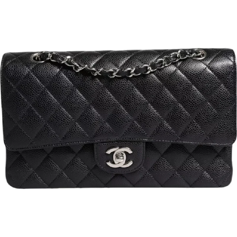 Uxury Designer Handbag Brands Chanel Black Caviar Medium Classic Double Flap Quilted Shoulder Bag