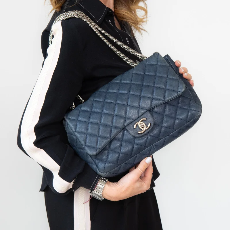 Glamorous Bags For Evening Events And Parties Chanel Blue Leather Single Flap Shoulder Bag