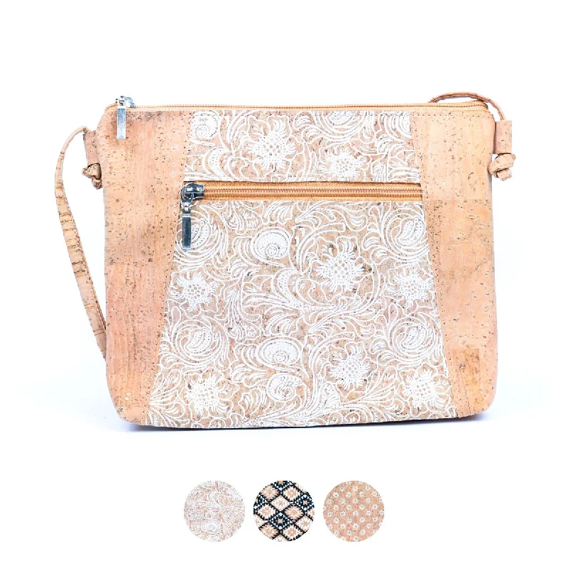 Seasonal Clearance Bags For Summer Floral White Print Cork Shoulder Bag with Zippered Pockets BAGP-258