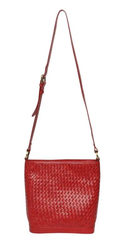 Luxury Bags With Premium Materials And Craftsmanship Cosgrove & Co Weaved Leather Shoulder Bag | Natalie Red