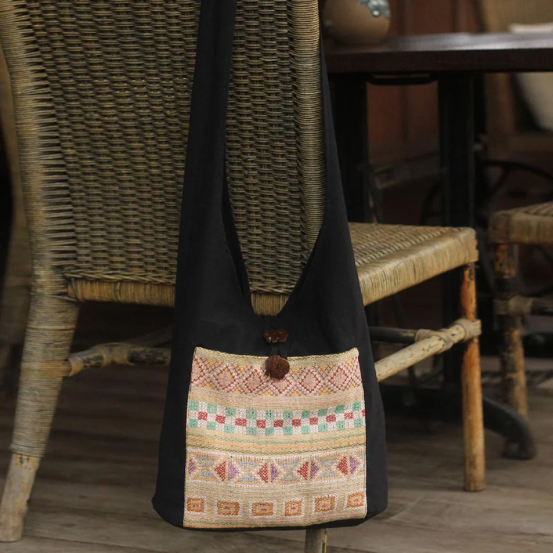 Tote Bag For Office Use Cotton Patterned Shoulder Bag Handmade in Thailand - Happy Geometry