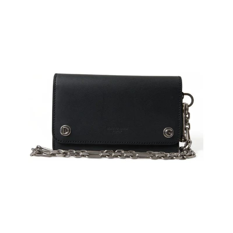 Luxury Bags On Sale Dolce & Gabbana Elegant Black Leather Shoulder Bag