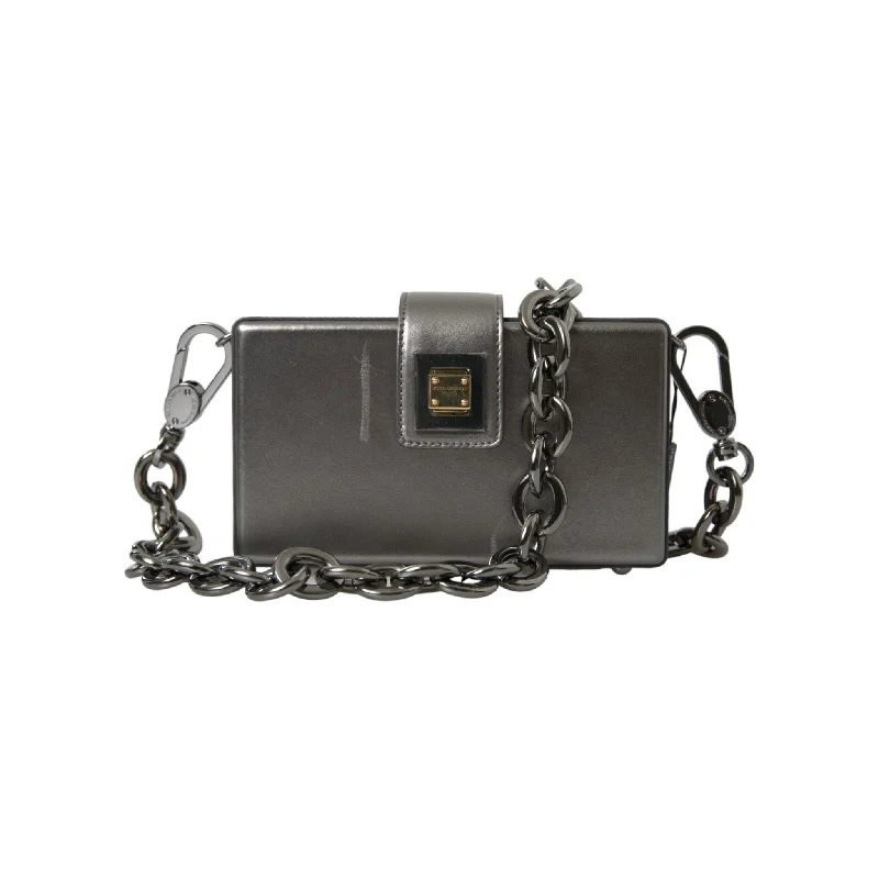 Inspired Bags For High-End Fashion Dolce & Gabbana Metallic Gray Calfskin Shoulder Bag with Chain Strap