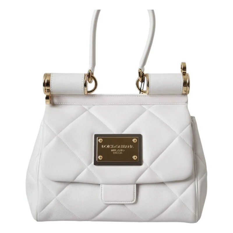 Stylish Bags For Fashion Bloggers Dolce & Gabbana White Calf Leather 90's SICILY Shoulder Satchel Bag