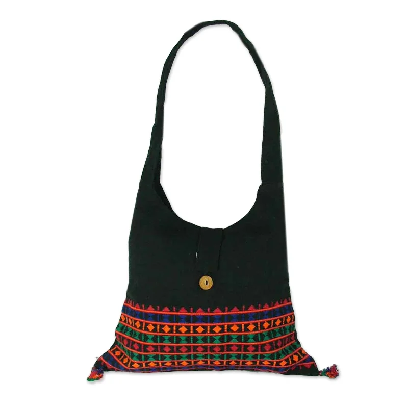 Bags For Sporty And Athletic Styles Embroidered Cotton Shoulder Bag  - Vibrant Tease