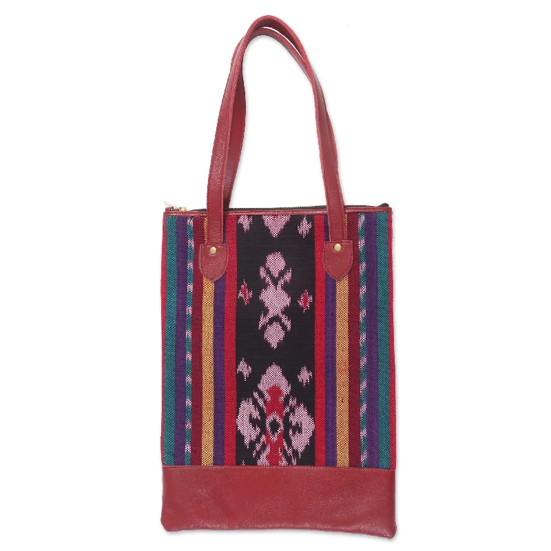 Discounted Designer Bags On Sale Handcrafted Jepara Ikat Leather Accent Cotton Shoulder Bag - Jepara Weave