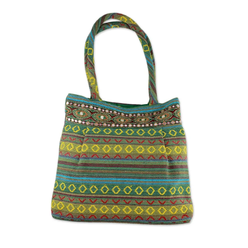 Bags For Minimalist And Functional Design Handwoven Green Cotton Gujarat Style Shoulder Bag - Green Gujarat Glam