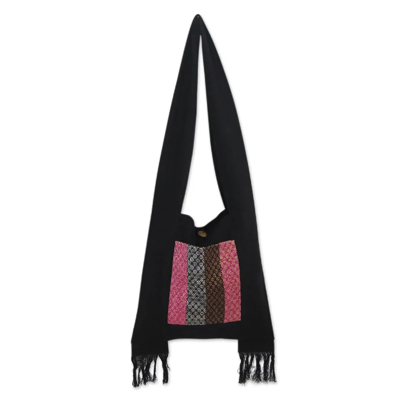 Urban Bags For City Life And Streetwear Fashion Handwoven Style Black Cotton Shoulder Bag - Beauty