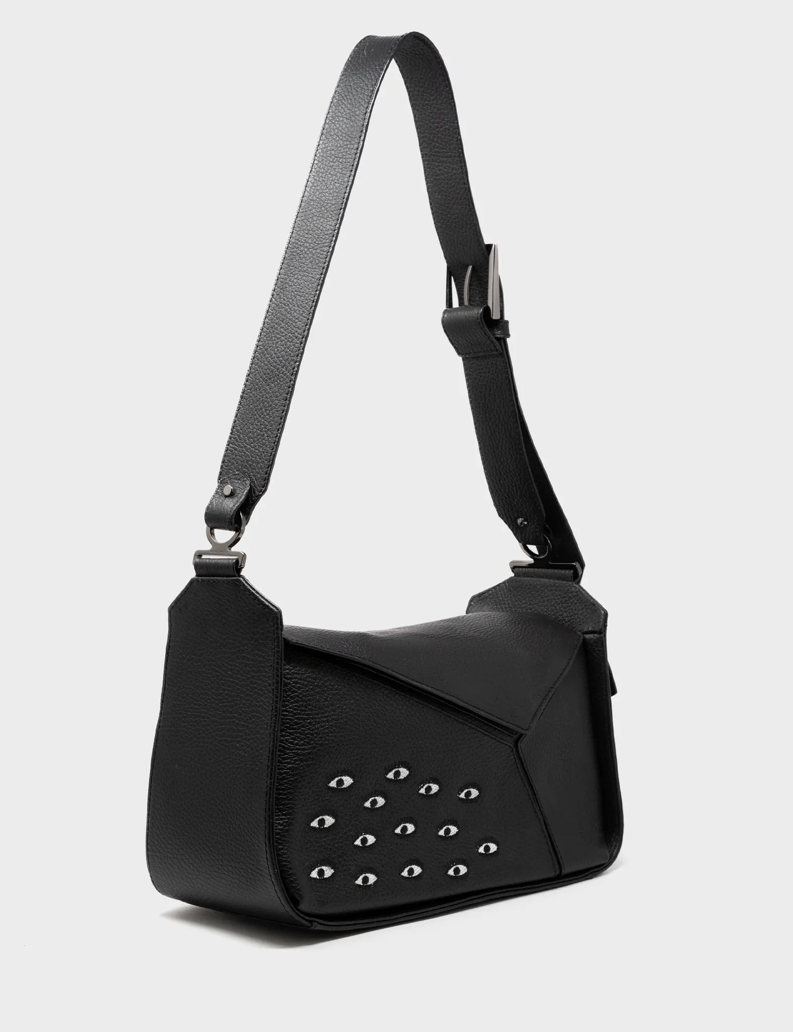 Discounted Designer Bags For Clearance Sale Houston Black Leather Shoulder Bag - Eyes Embroidery