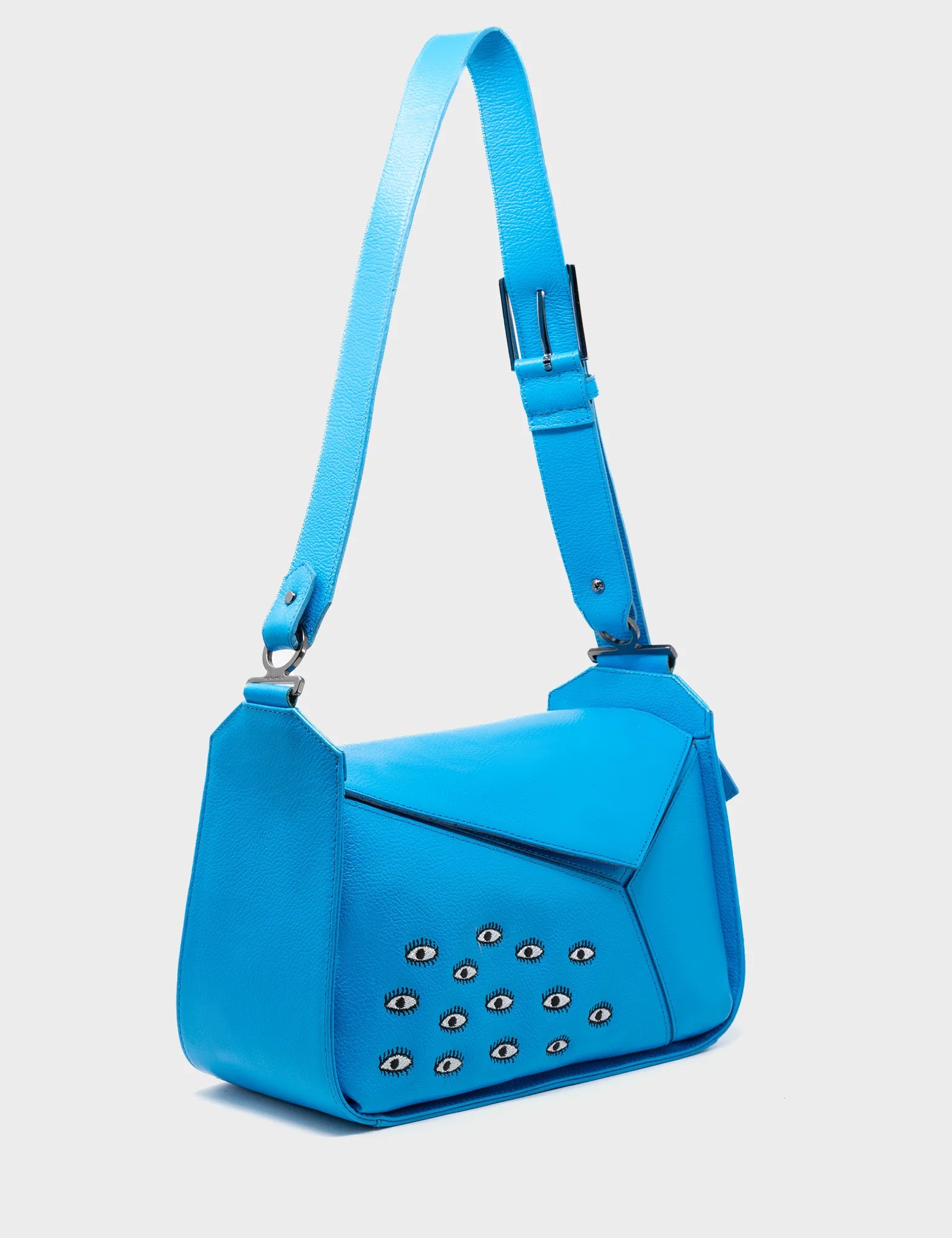 Luxury Bags On Sale Houston Blue Leather Shoulder Bag - Eyes Embroidery