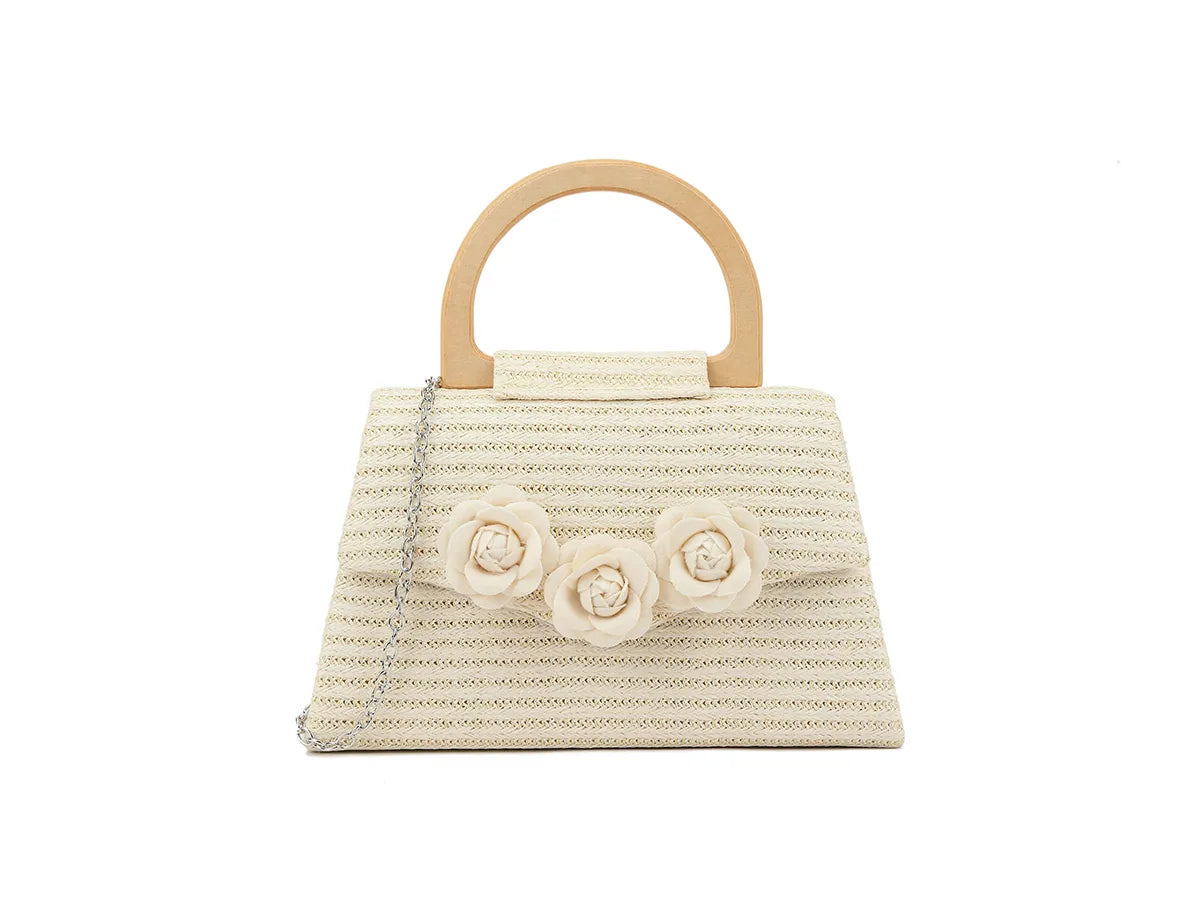 Tote Bag For Everyday Use RATANA SMALL CROSS SHOULDER BAG WITH WOODEN HANDLE IN BEIGE