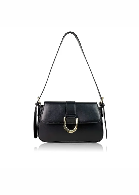 Lightweight And Affordable Bags ALOE SHOULDER BAG WITH BUCKLE DETAIL IN BLACK FAUX LEATHER