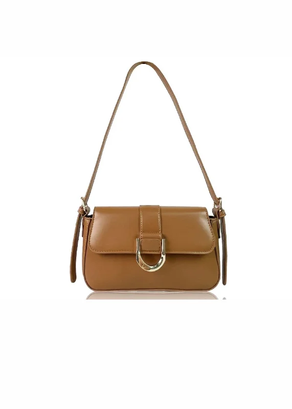 Luxury Bags For Professionals With Discounts ALOE SHOULDER BAG WITH BUCKLE DETAIL IN TAN FAUX LEATHER