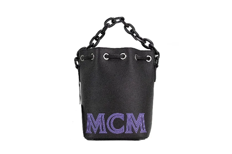 High-Quality Bags On Flash Sale MCM Mini Black Purple Smooth Leather Chain Shoulder Drawstring Bucket Handbag