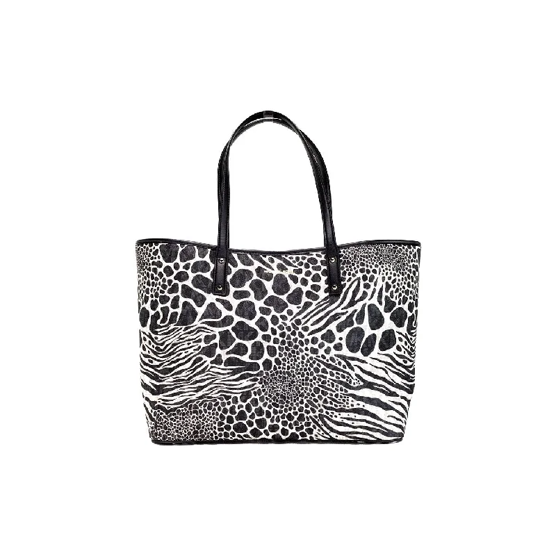 Luxury Bags With Premium Materials And Craftsmanship Michael Kors Carter Large Black Animal Print PVC Open Tote Shoulder Purse Bag