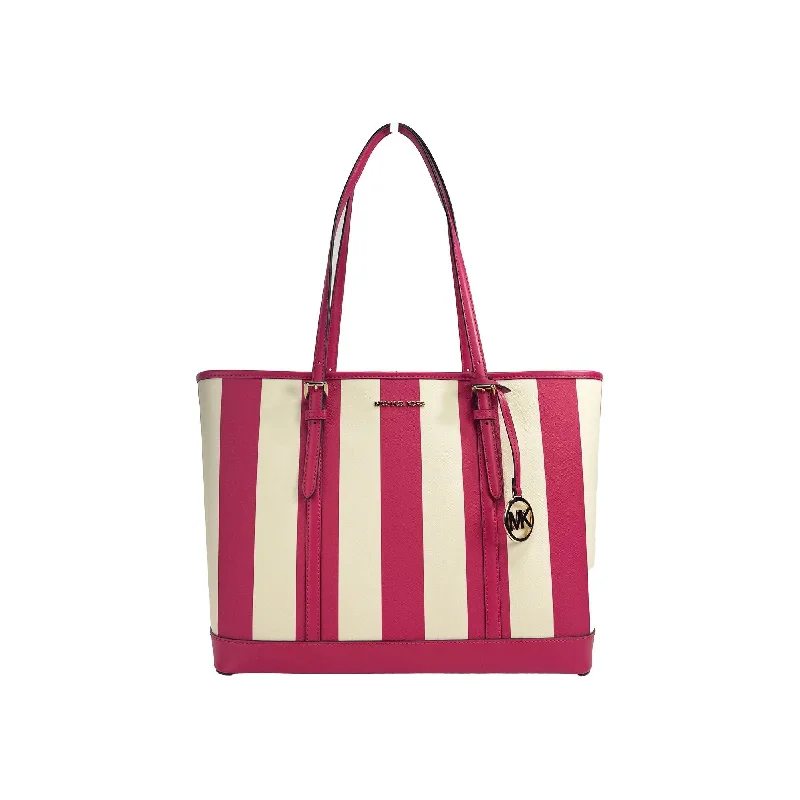 Cozy Handbags With Clearance Prices Michael Kors Jet Set Travel Large TZ Shoulder PVC Tote Bag Purse Pink