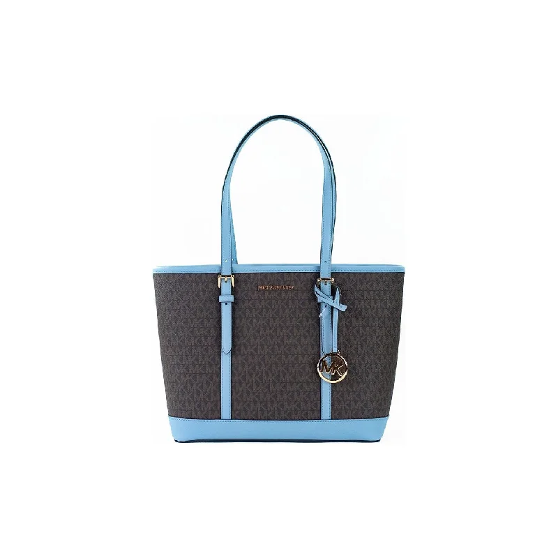 Anti-Theft And Budget-Friendly Bags Michael Kors Jet Set Travel Small Pale Blue Brown PVC Shoulder Tote Bag Purse