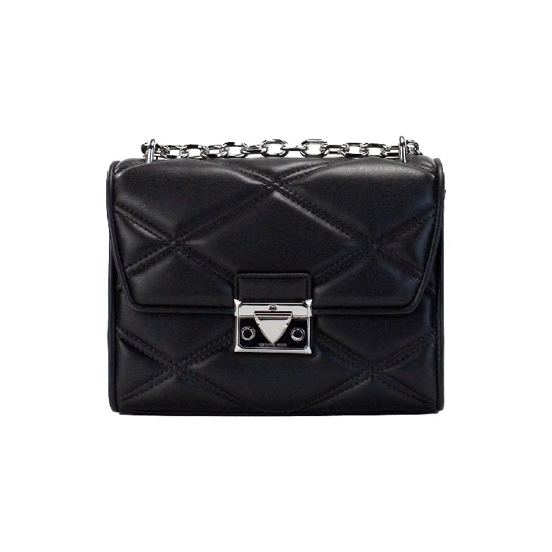 Elegant Bags For Formal Events And Luxury Occasions Michael Kors Serena Medium Black Diamond Quilted Faux Leather Flap Shoulder Bag