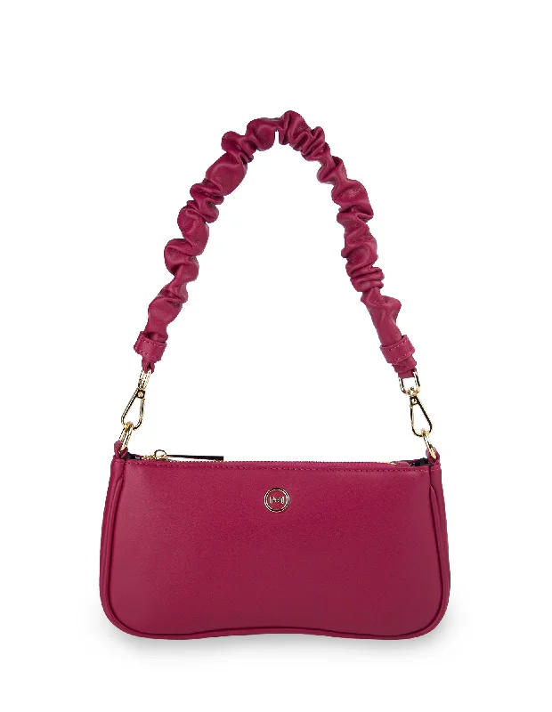 Seasonal Clearance Bags For Summer, Winter, Etc. Mocha Carly Ruched Strap Shoulder Bag - Magenta