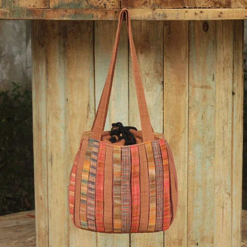 Limited-Time Offer On Trendy Bags Pleated Shoulder Bag with 3 Pockets in Hand Woven Cotton - Oriental Brown