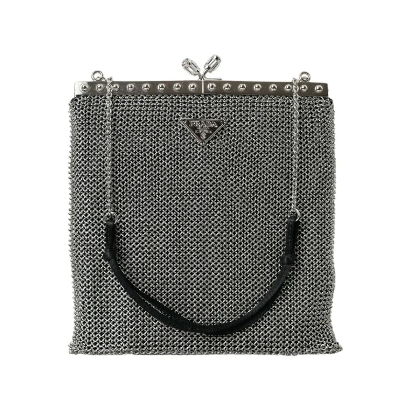 Urban Style Prada Elegant Silver Mesh Shoulder Evening Bag