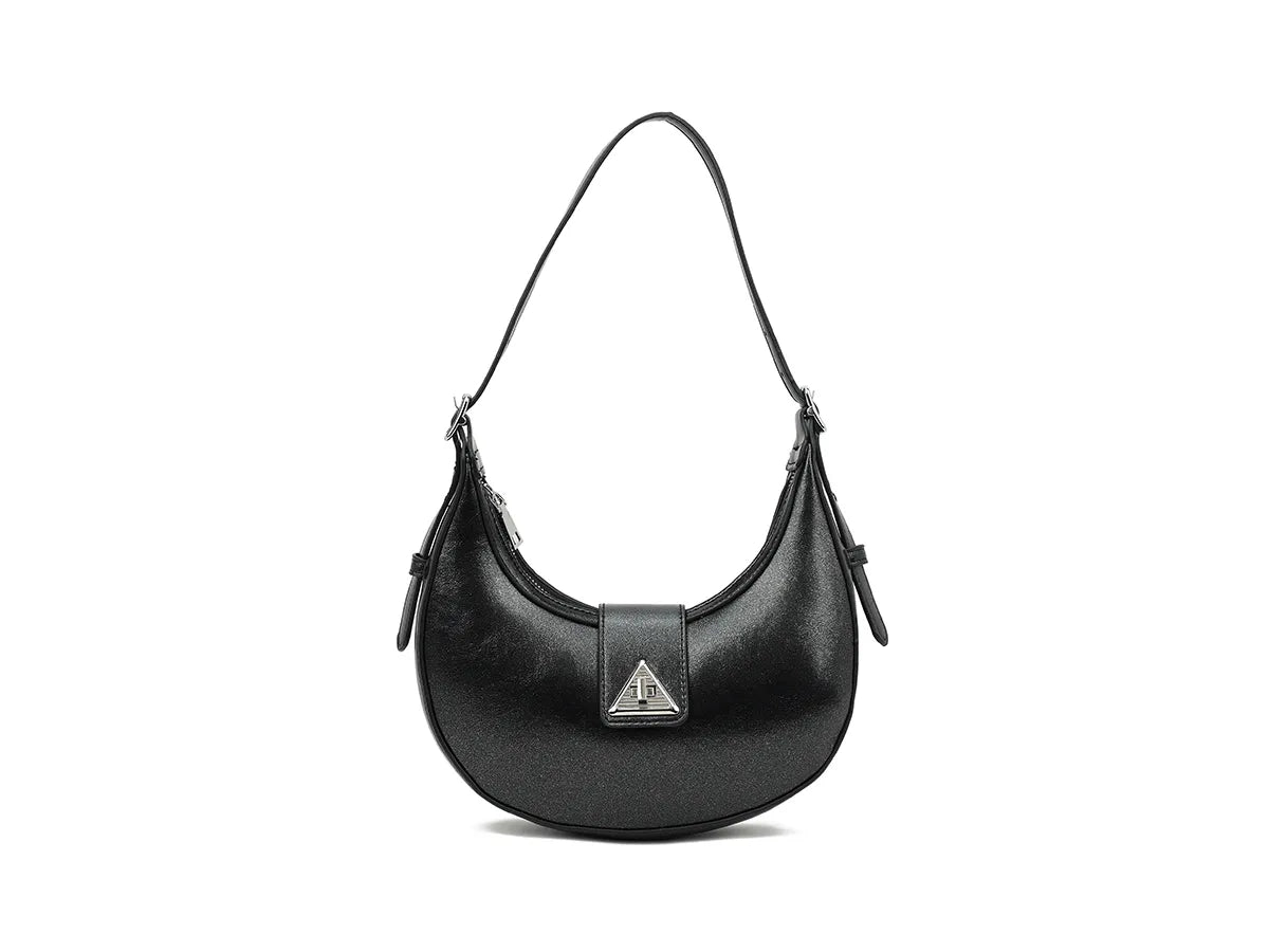 Affordable Handbags ALMA SMALL CURVED SHOULDER BAG WITH ZIP IN BLACK