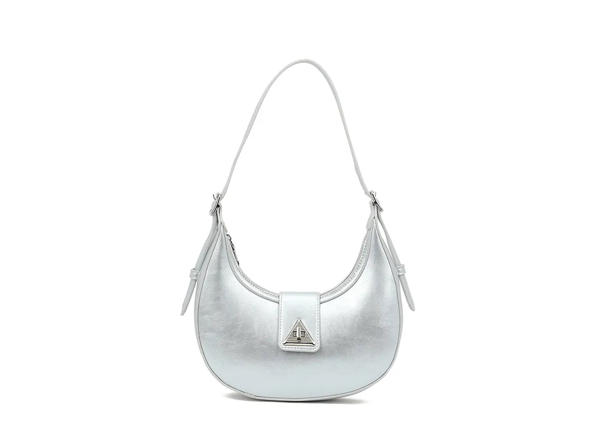 Limited Edition Bags For Collectors ALMA SMALL CURVED SHOULDER BAG WITH ZIP IN SILVER