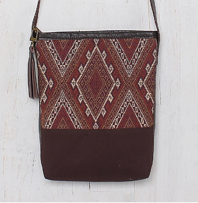 Elegant And On-Sale Evening Bags Thai Handwoven Cotton Shoulder Bag with Leather Accents - Northern Thai Charm