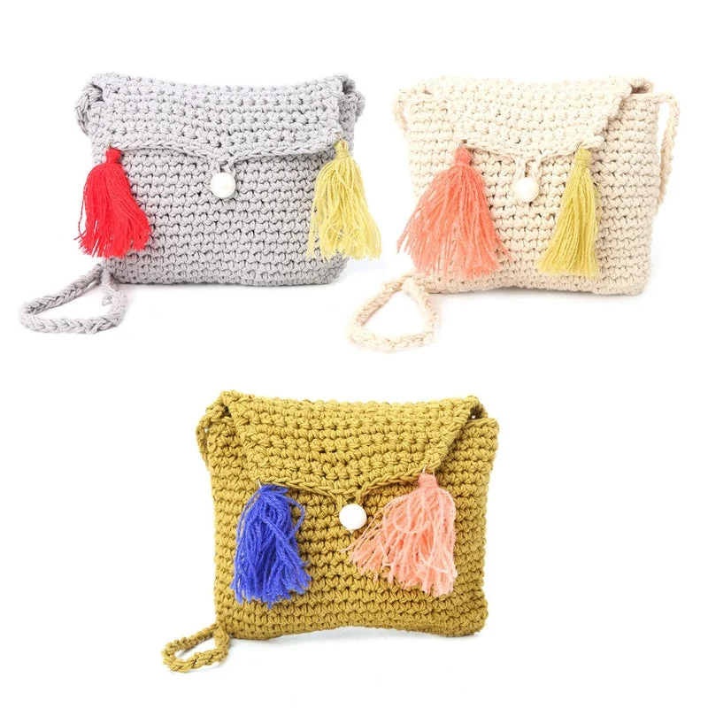 Urban Style THINKTHENDO Casual Shoulder Bag Needles Knitted Bags Tassel Crossbody Bag for Girls Children 3 Color