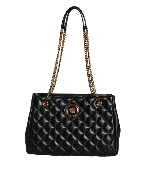 Cyber Monday Discounts On Bags Versace Black Quilted Nappa Leather Shoulder Chain Strap Bag