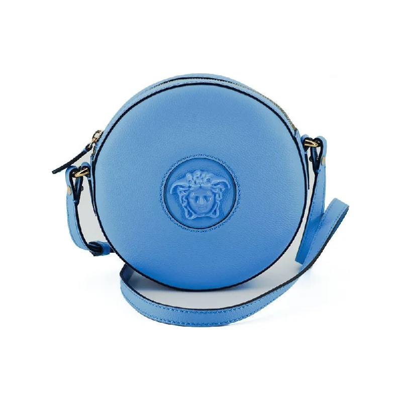 Flash Sale On Premium Bags Versace Chic Blue Leather Round Shoulder Bag