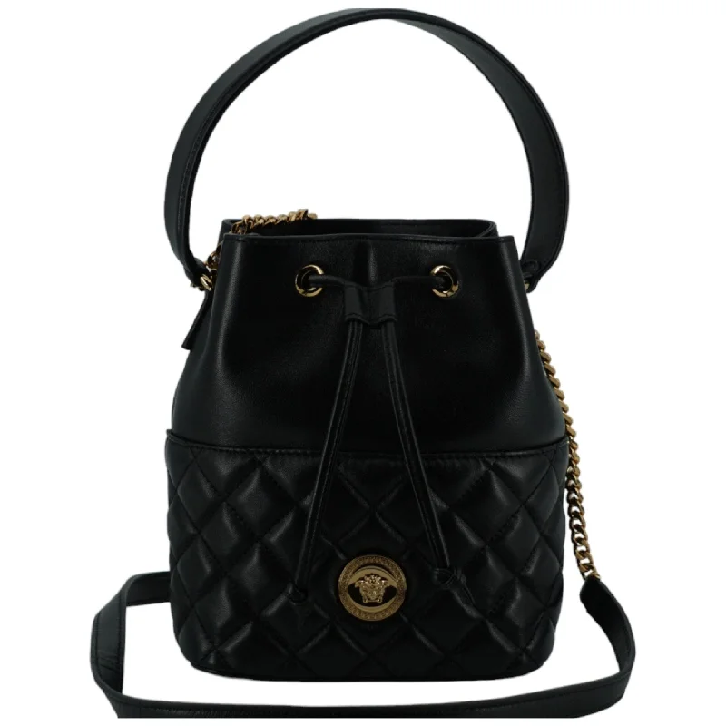 Party Bags For New Year's Eve And Special Occasions Versace Elegant Black Leather Bucket Shoulder Bag