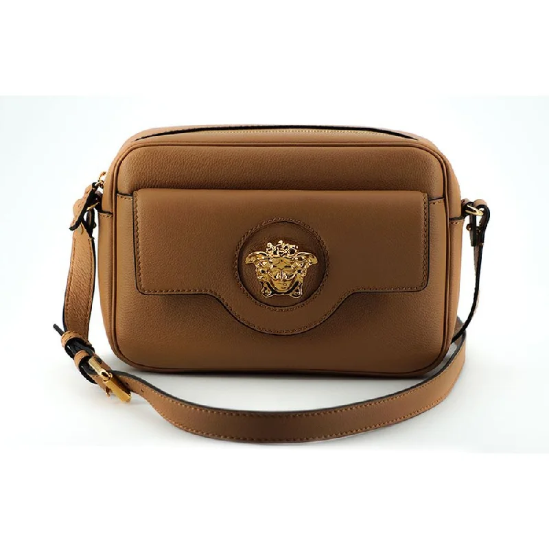 Odor-Resistant And Budget Bags Versace Elegant Brown Leather Camera Case Shoulder Bag