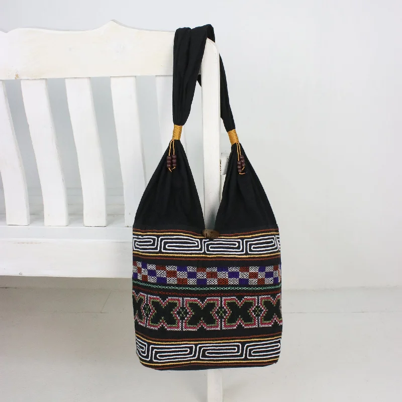 Modern And Limited-Time Offer Bags X-Motif Cotton Blend Shoulder Bag from Thailand - Beautiful Hillside