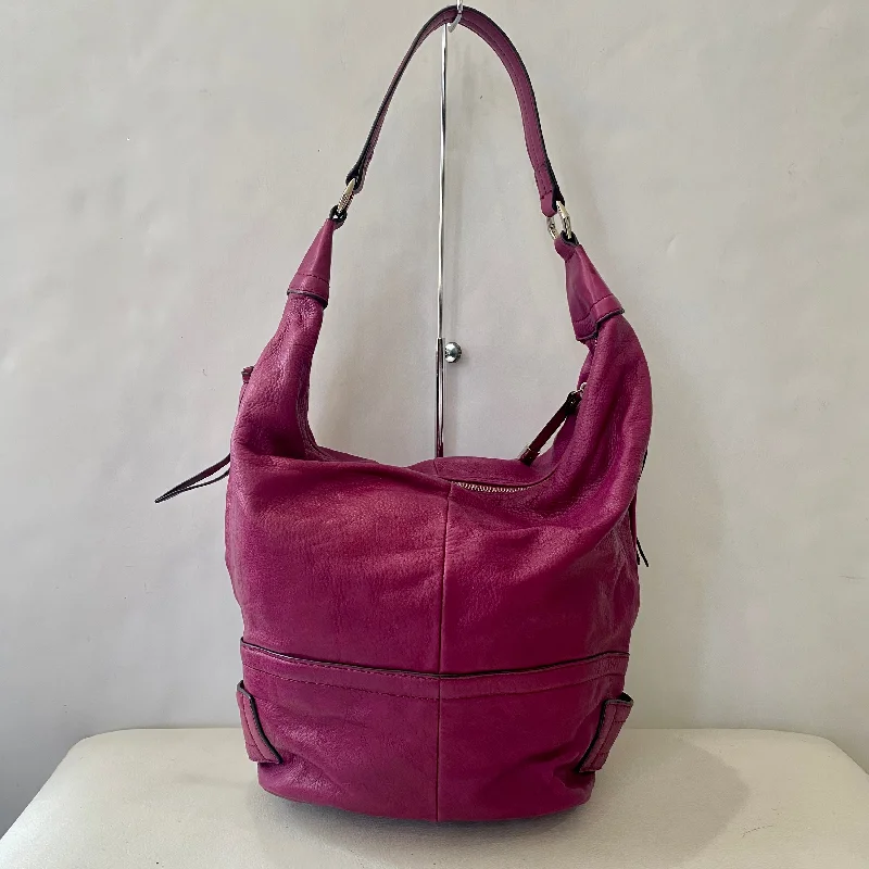 Vintage-Inspired B. MAKOWSKY Leather Hobo Shoulder Bag Magenta