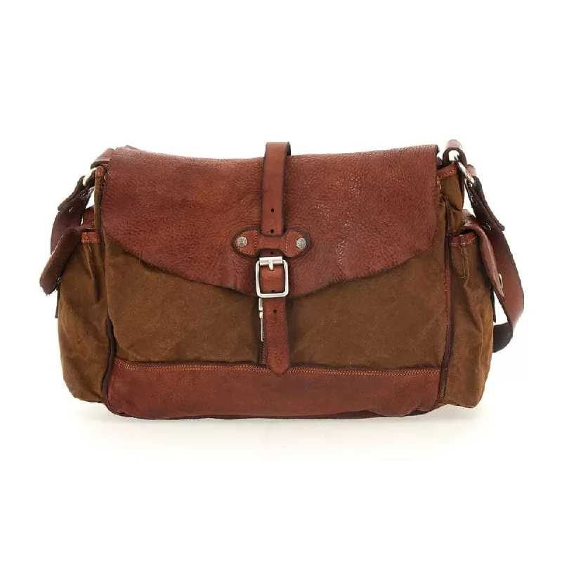 Professional Bags With Office Discounts Campomaggi Saturno Leather and Canvas Shoulder Bag