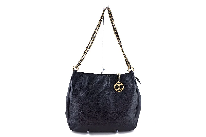 Odor-Resistant And Budget Bags Chanel Black Caviar Logo Hobo Shoulder Bag