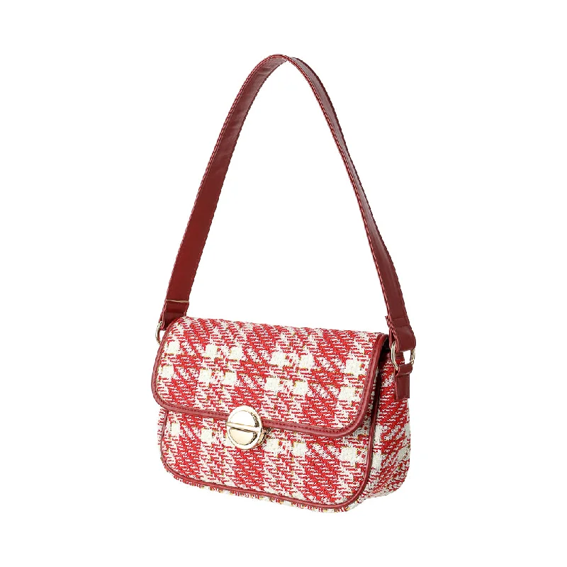 Compact Bags For Minimalist Travelers Plaid Crossbody Shoulder Bag with Flap (Red)