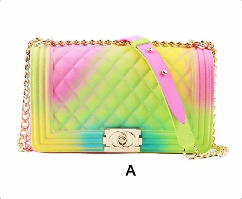 Festive Holiday Gift Bags Rainbow Color Tender Jelly Messenger Flap Chain Shoulder Bag