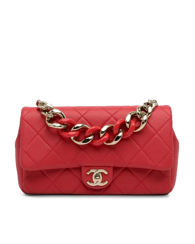 Luxurious Bags With Limited-Time Offers Lambskin Quilted Resin Chain Flap Satchel