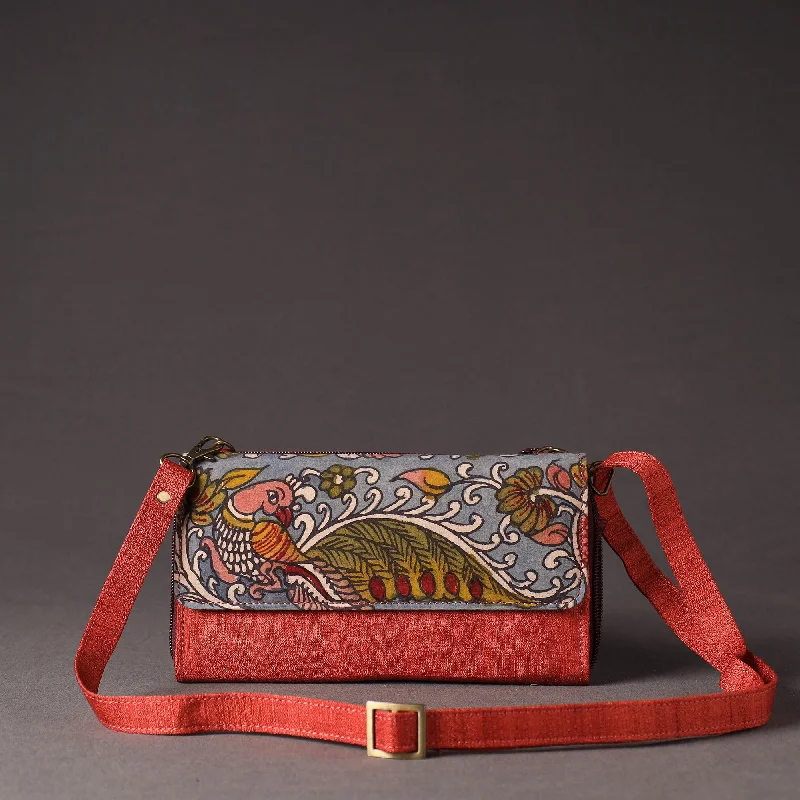 Office Professionals Red - Handpainted Kalamkari Natural Dyed Ghicha Silk Sling Clutch Bag