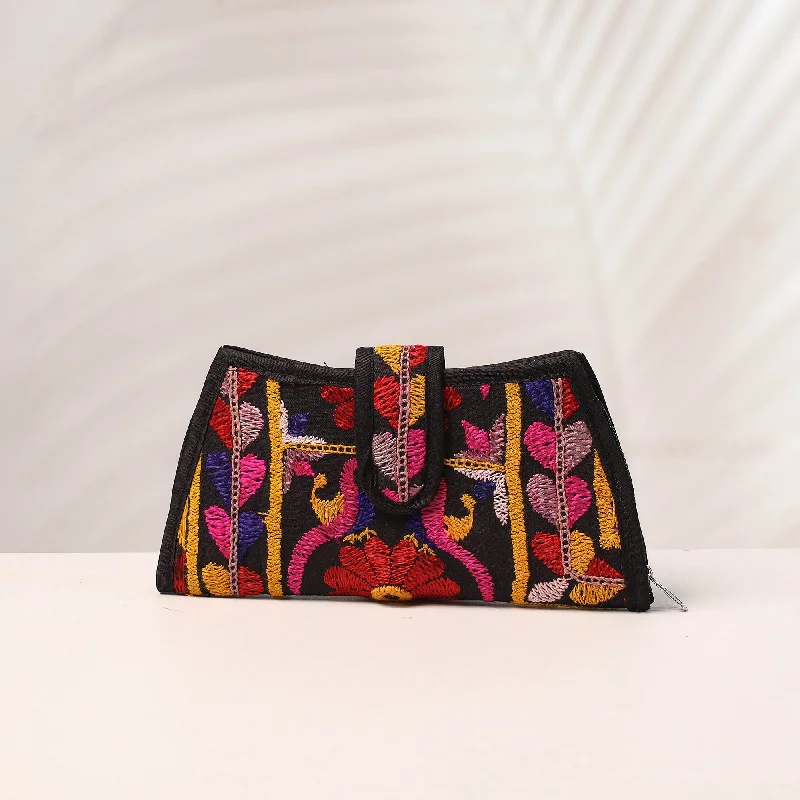 Discounted Designer Bags For Clearance Sale Multicolor - Handcrafted Kutch Embroidery Cotton Clutch / Wallet