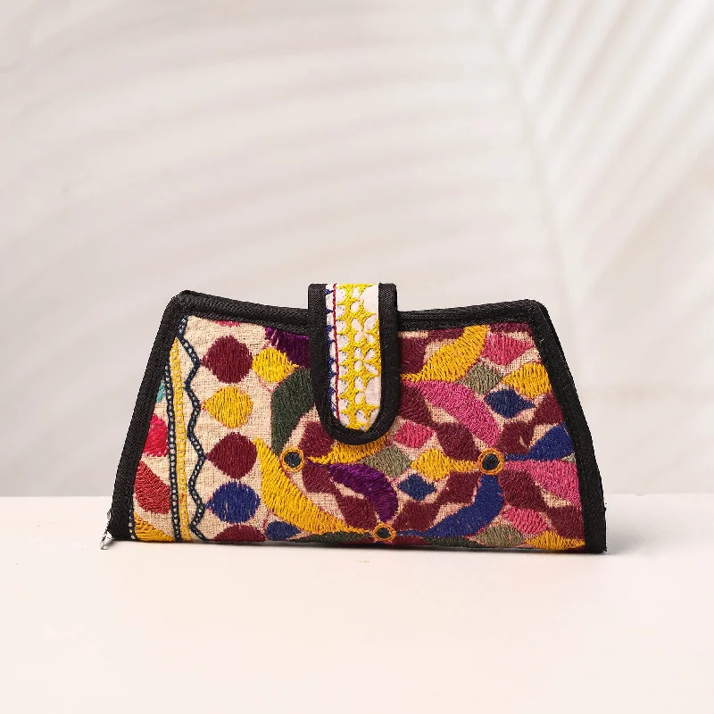 Designer Bags For Luxury Collectors Multicolor - Handcrafted Kutch Embroidery Cotton Clutch / Wallet