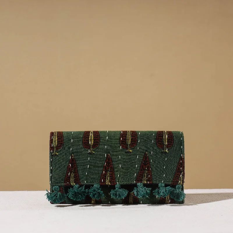 Bold And Flash-Sale Bags Green - Marudhara Ajrakh Printed Clutch Wallet With Tassels