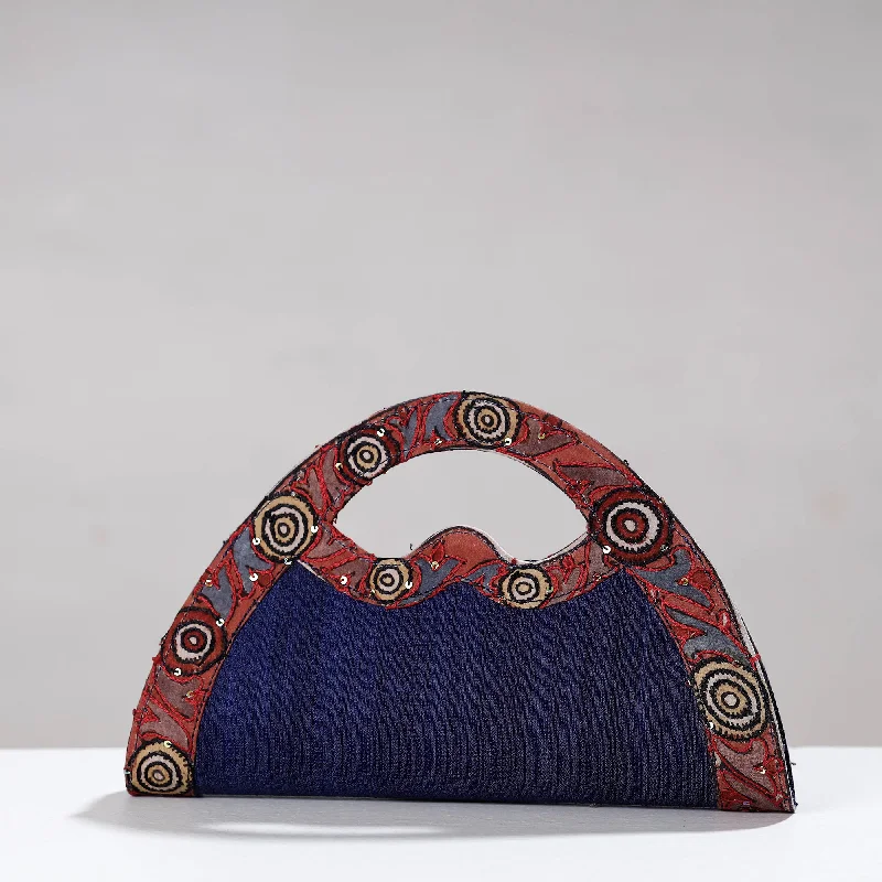 Spacious And Discounted Bags Blue - Handpainted Kalamkari Ghicha Silk Clutch