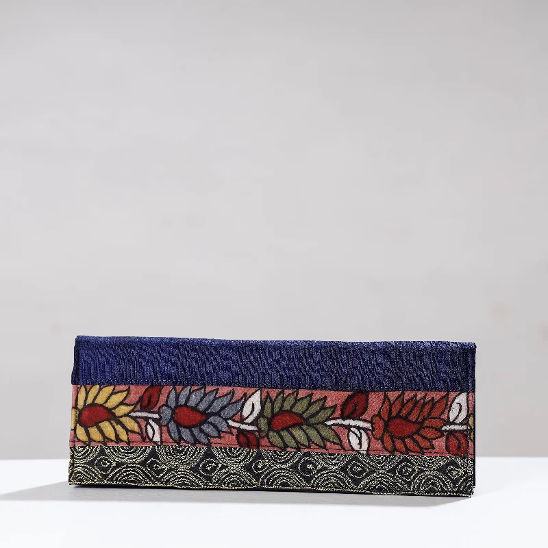 Trendy Bags For Women And Men In 2025 Blue - Handpainted Kalamkari Ghicha Silk Clutch