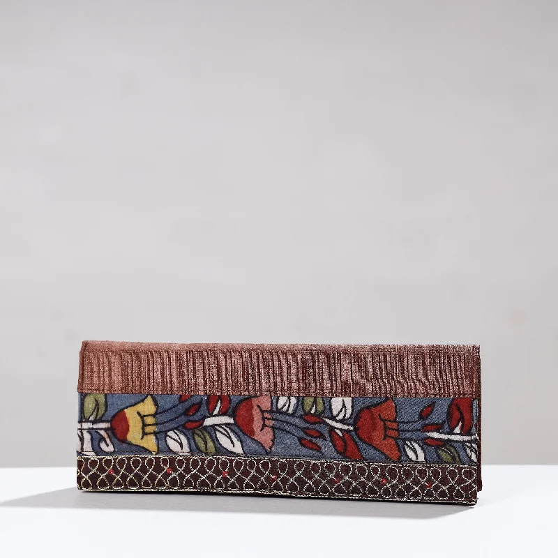 Designer Bags For Luxury Collectors Brown - Handpainted Kalamkari Ghicha Silk Clutch